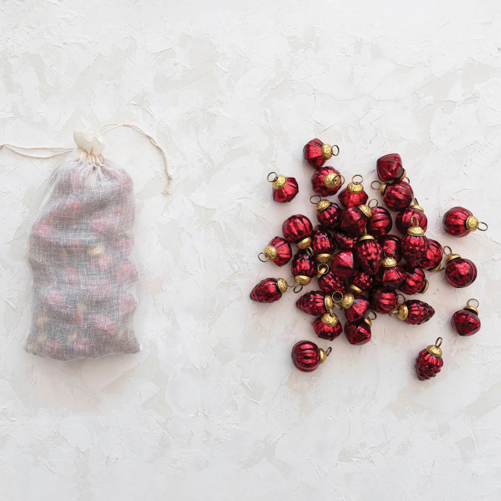 Red Embossed Mercury Glass Ornaments - Set of 36