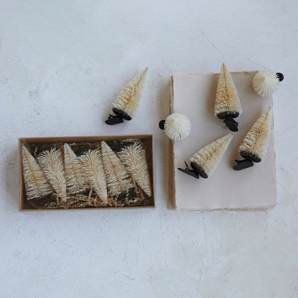 Cream Bottle Brush Tree Clip-on Ornaments - Set of 6