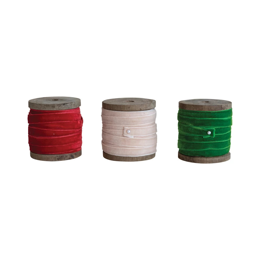 Spool of Velvet Ribbon - 3 Colors