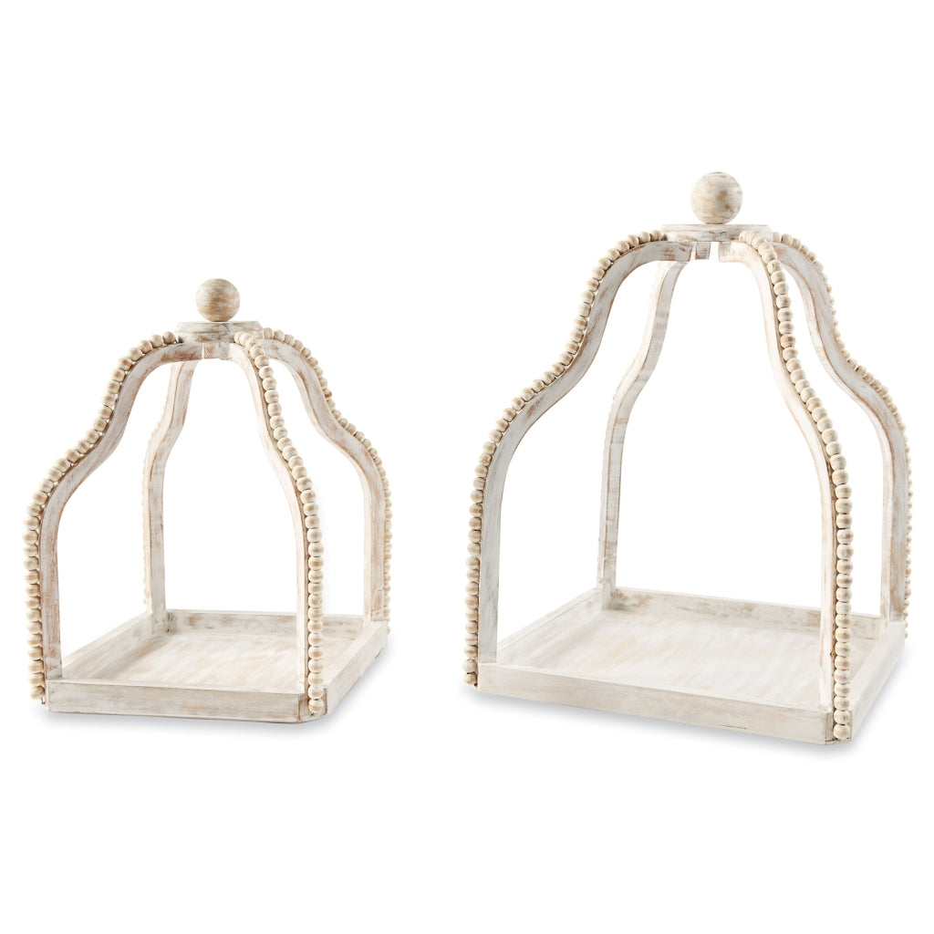 Beaded Whitewashed Lantern-Large