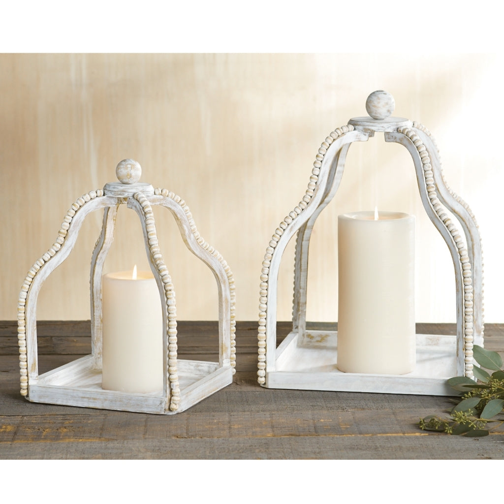 Beaded Whitewashed Lantern-Large