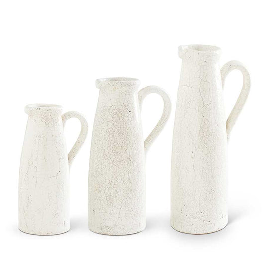 White Ceramic Crackled Pitcher - 3 Sizes