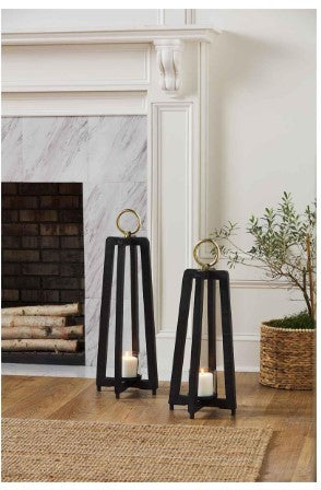 Tall Black Lantern with Brass Ring - 2 Sizes