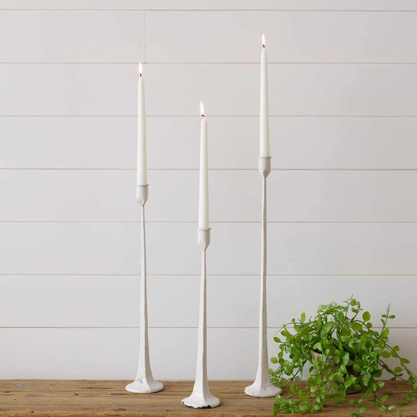 White Hand Forged Taper Metal Candle Holders