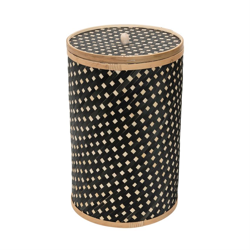 Bamboo Hamper with Lid, Black & Natural