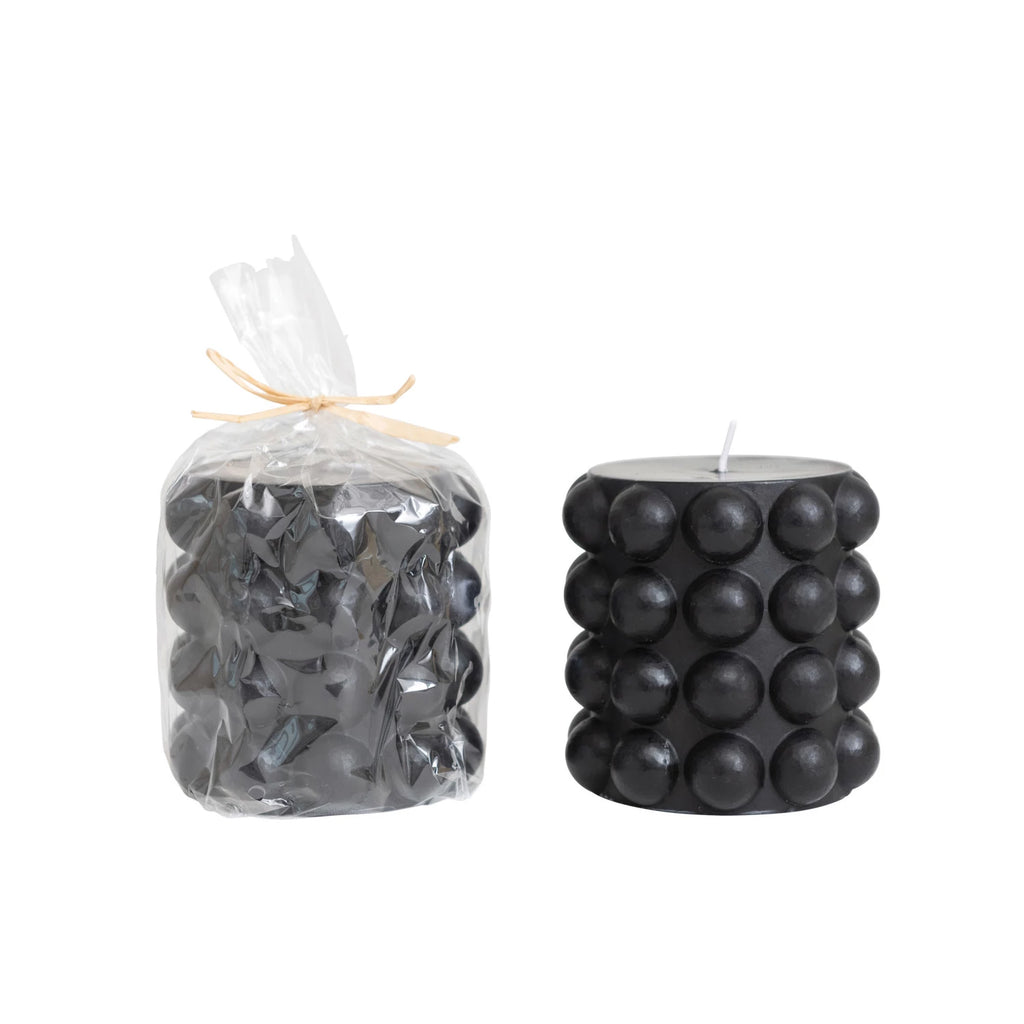 Short Hobnail Black Pillar Candle