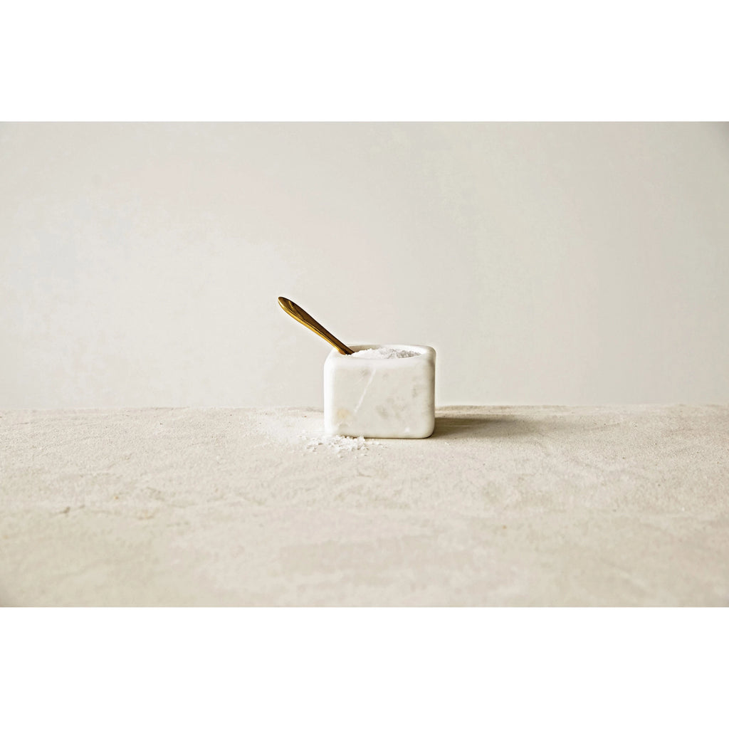 Square Marble Bowl with Brass Spoon