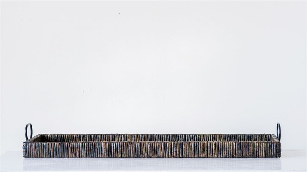 Rattan Tray with Metal Handles - Out of the Woodwork Designs