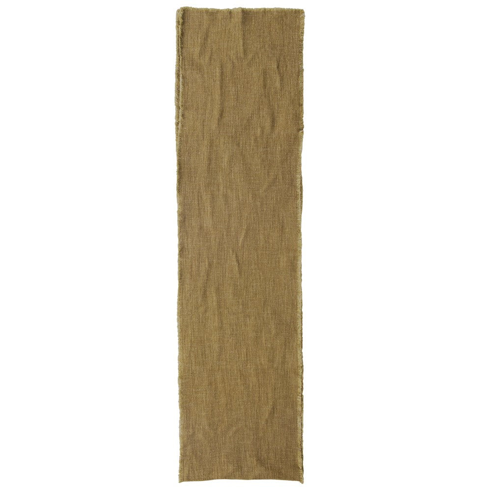 Linen Table Runner w/ Frayed Edges, Olive Color