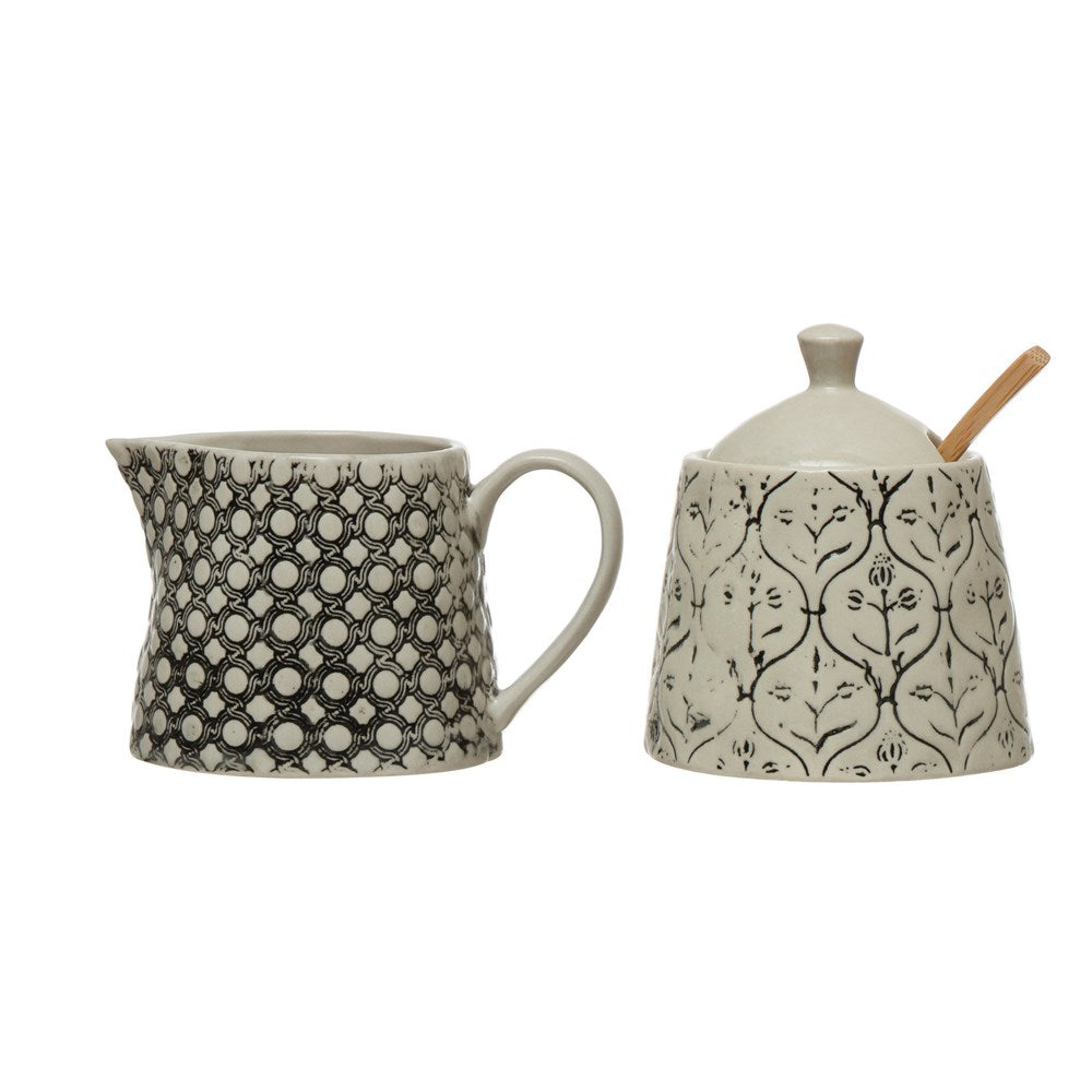 Sugar and Creamer Set- Black and Cream
