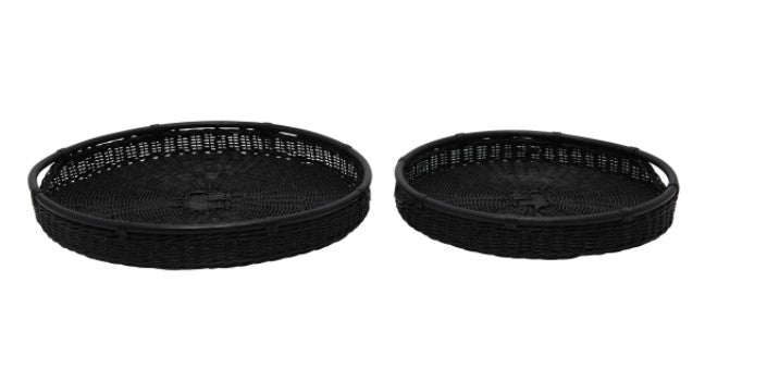 Black Rattan Round Tray - 2 Sizes