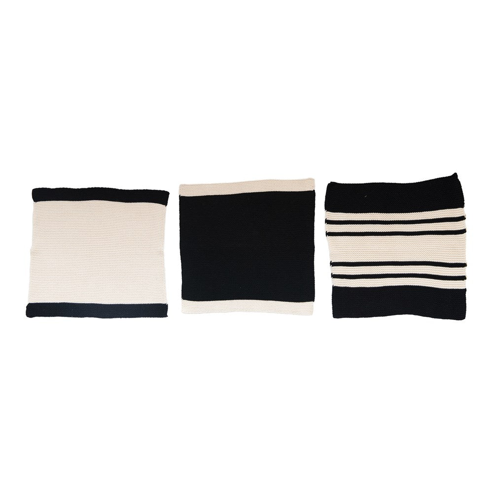 Knit Dish Cloths Black and Cream - Set of 3