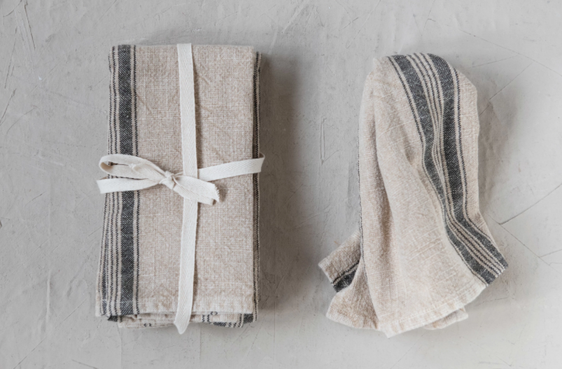 Square Cotton Napkins - Beige/Black Set of 4