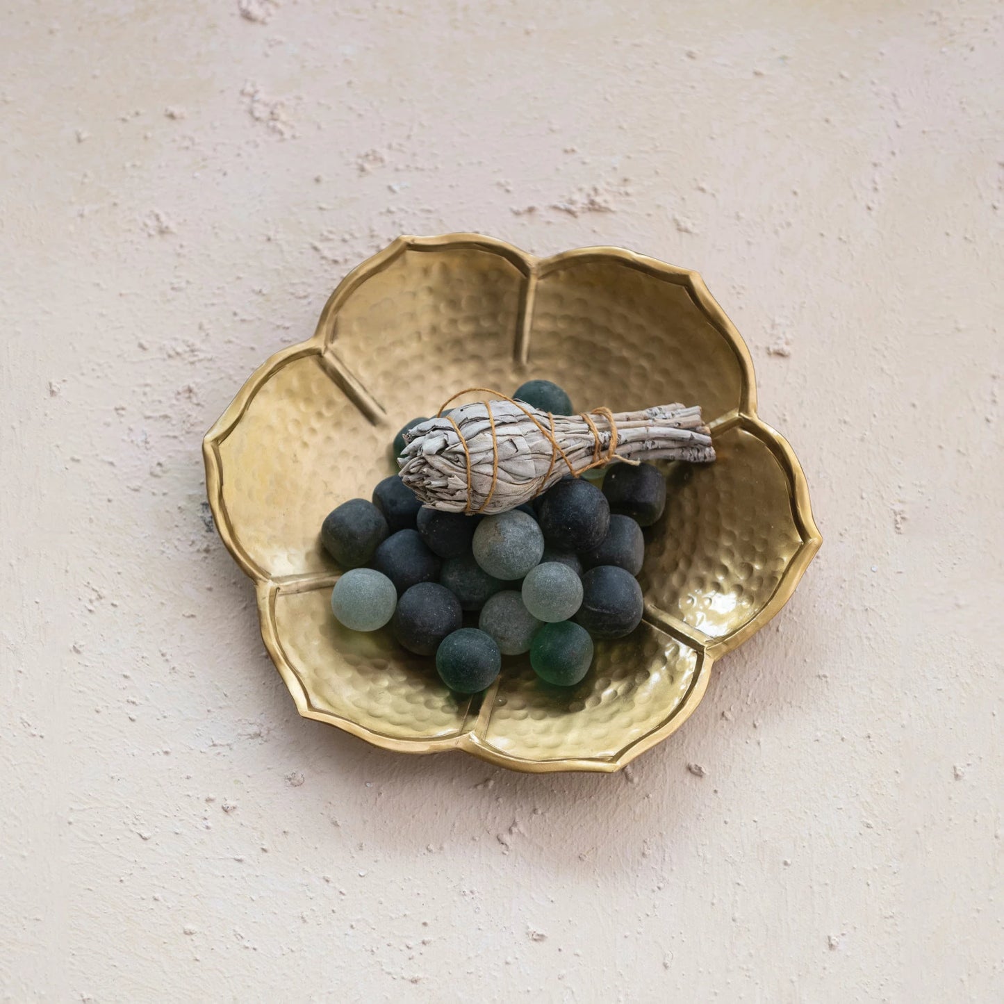 Hammered Metal Flower Shaped Bowl, Gold Finish