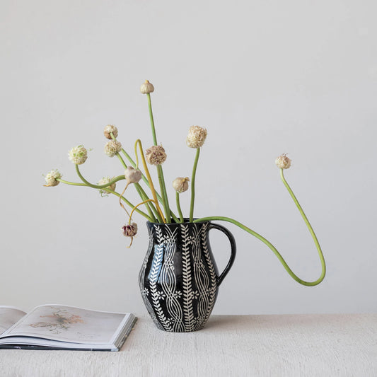 Black and Cream Floral Pitcher