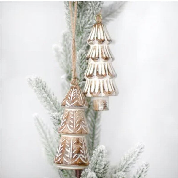 Whitewashed Wood Tree Ornament - 2 Styles