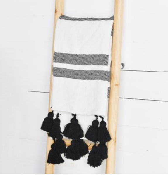 Black Stripe Throw with Tassels