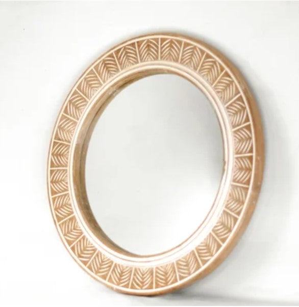 Feather Pattern Framed Round Mirror