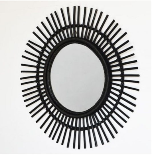Black Round Rattan Mirror