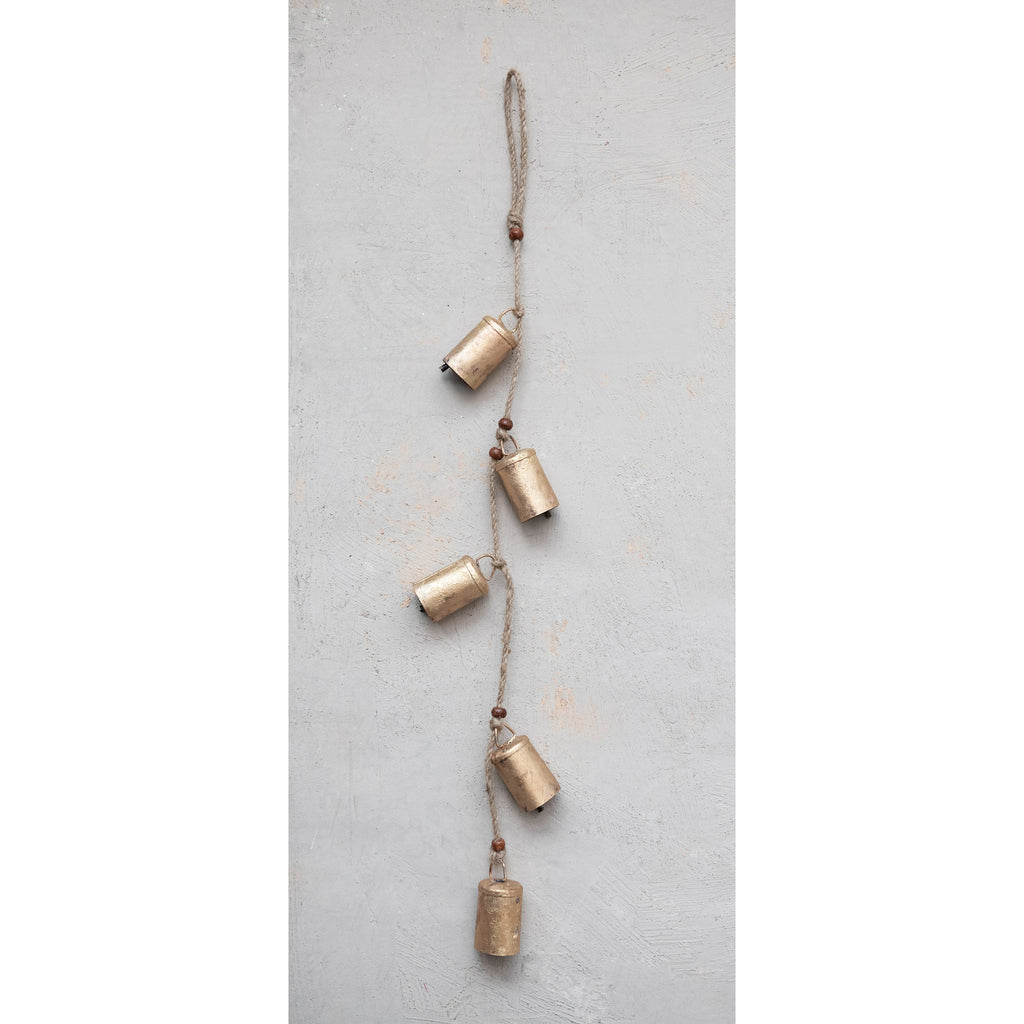 Antique Brass Bells on Jute Rope