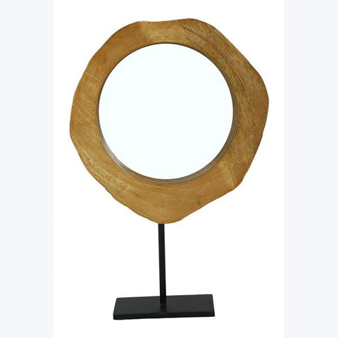 Wood Circle Mirror on Stand