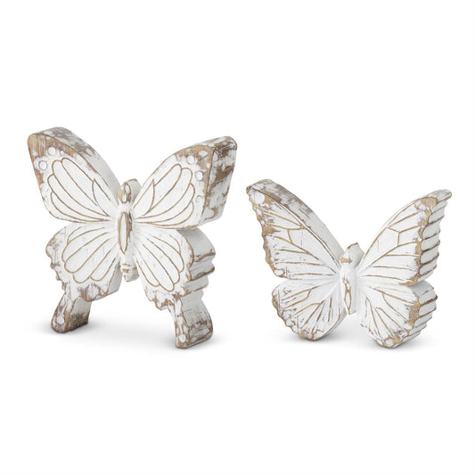 Whitewashed Carved Resin Butterflies