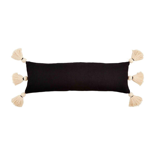 Black Lumbar Pillow with Cream Tassels