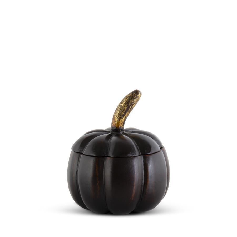 Dark Wood Pumpkin with Gold Stem - Small