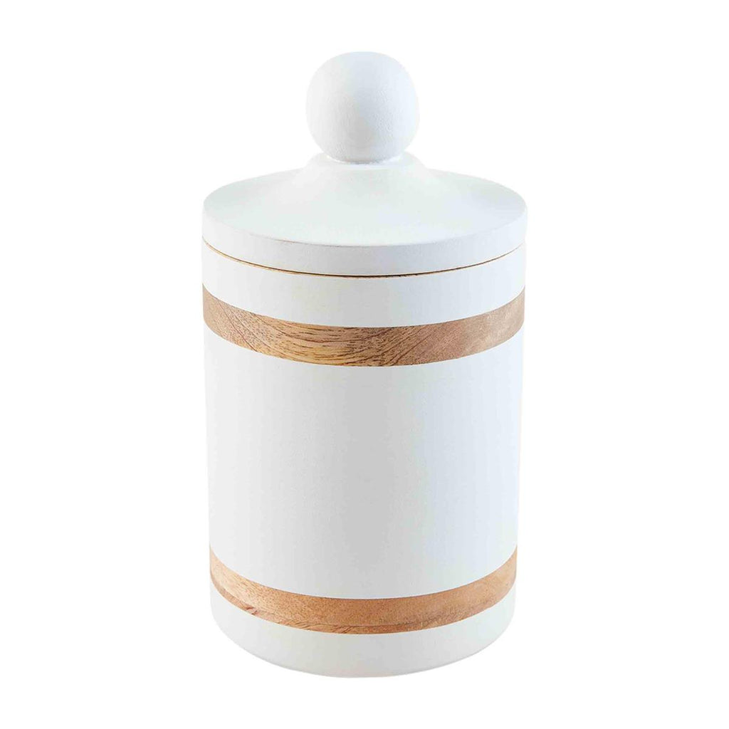 White and Wood Striped Canister - Medium