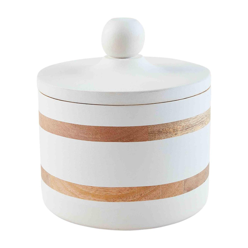 White and Wood Stripe Canister - Small