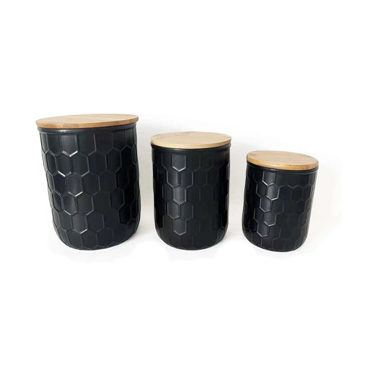 Black Honeycomb Canisters - Set of 3
