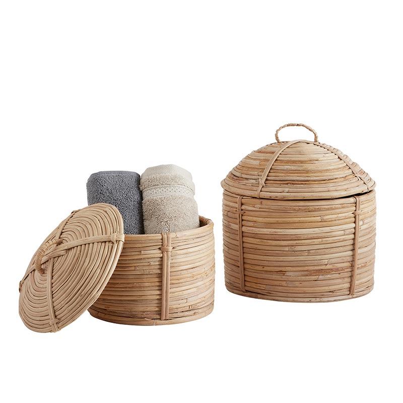 Rattan Basket with Lid - Set of 2