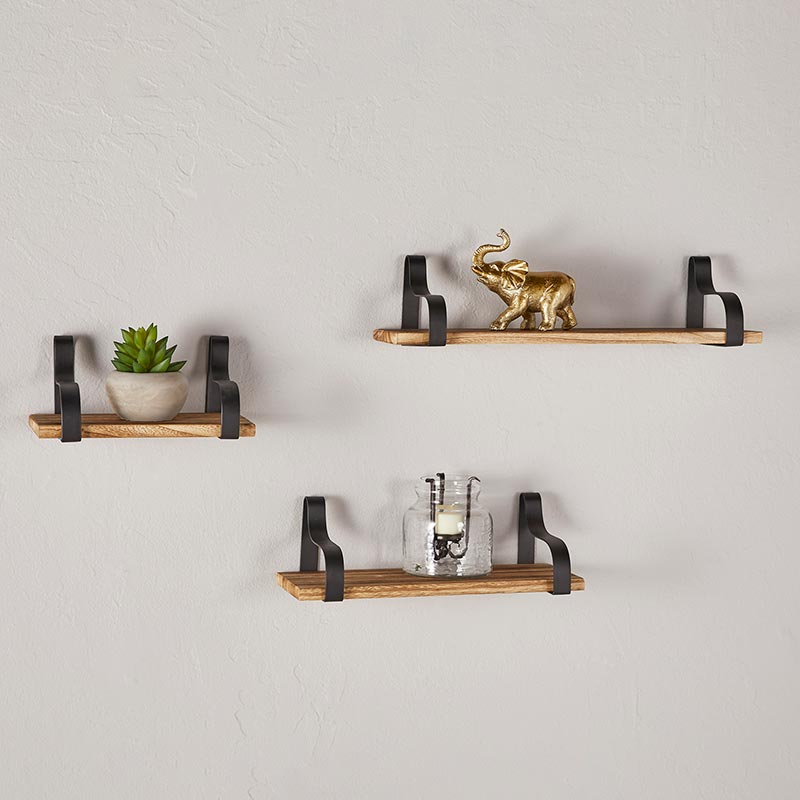 Black and Wood Floating Shelf - Set of 3