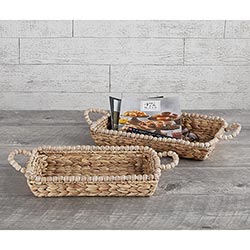 Rectangle Beaded Edge and Handles Woven Basket - 2 Sizes