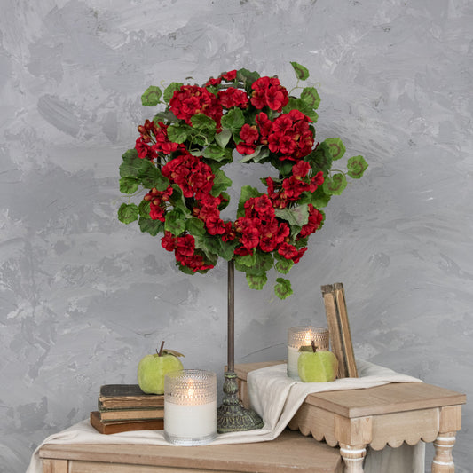 15" Red Geranium Wreath