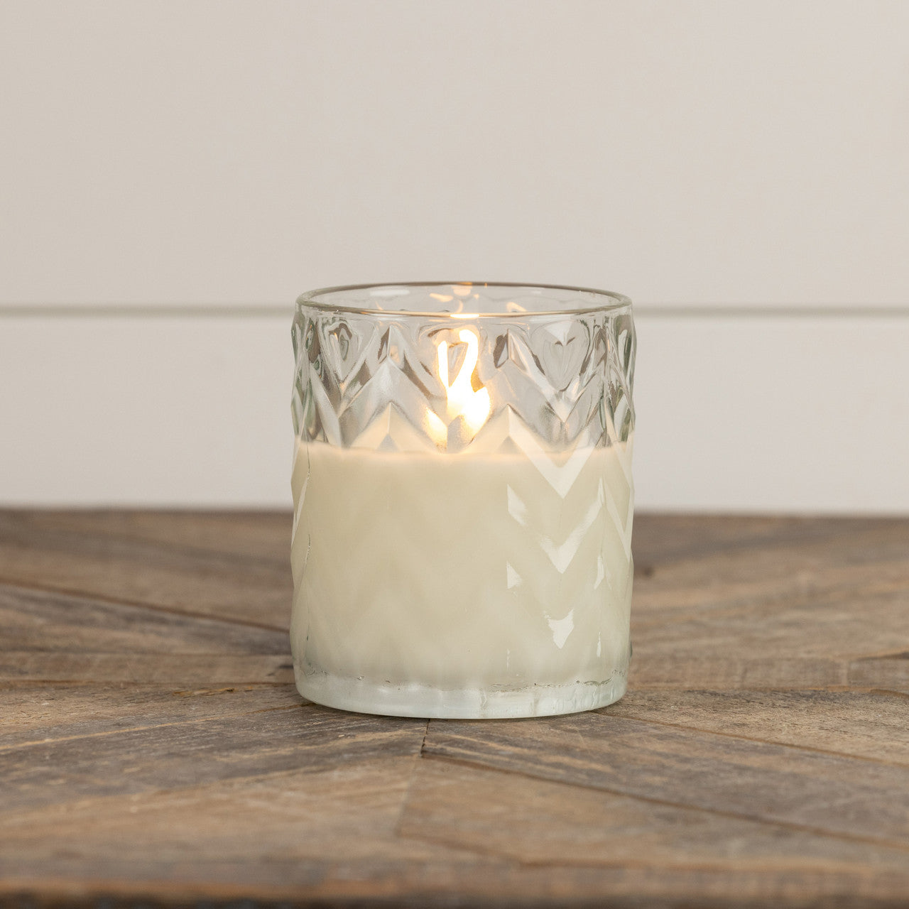 Chevron Glass Flameless Candle 4"