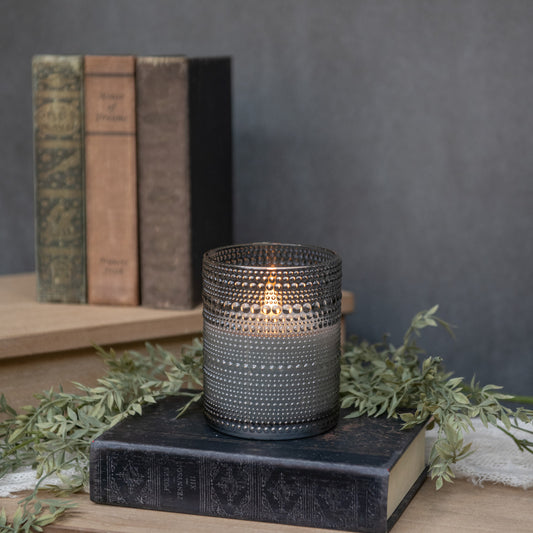 Grey Hobnail Flameless Candle 5"