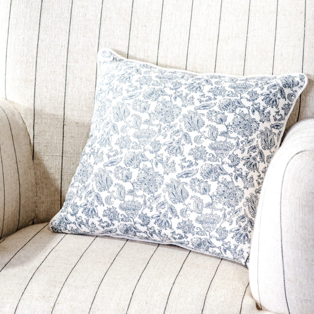 Blue and White French Floral Pillow