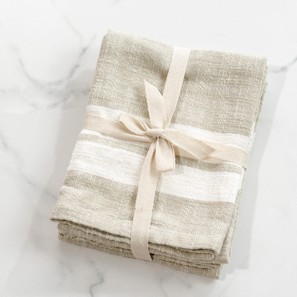 Double Stripe Beige Kitchen Towels- Set of 2