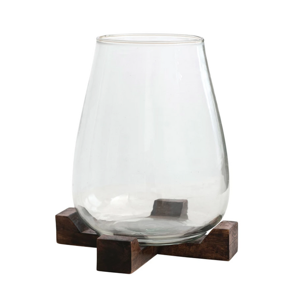 Ivan Glass and Wood Hurricane Vase