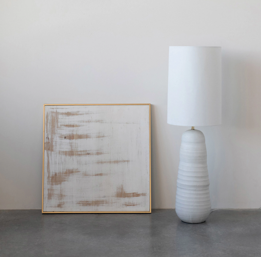 Cream Hand-Painted Wall Decor with Abstract Print/ Gold Frame