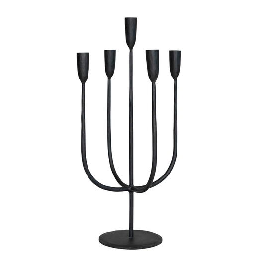 Hand-Forged Metal Candelabra- Black