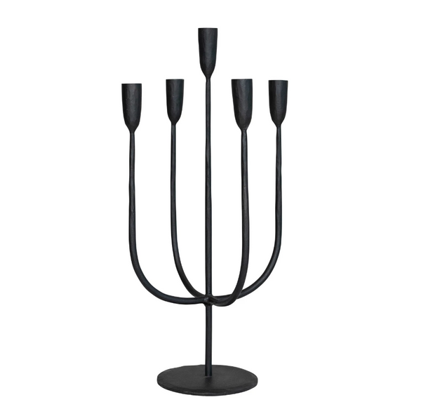 Hand-Forged Metal Candelabra- Black