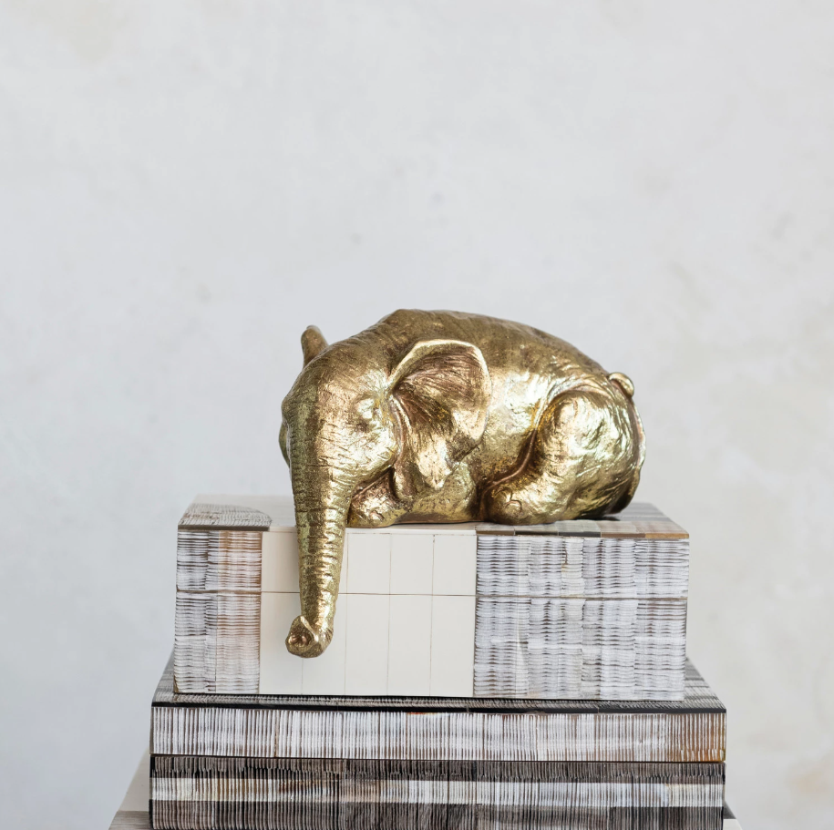 Gold Resin Elephant Shelf Sitter