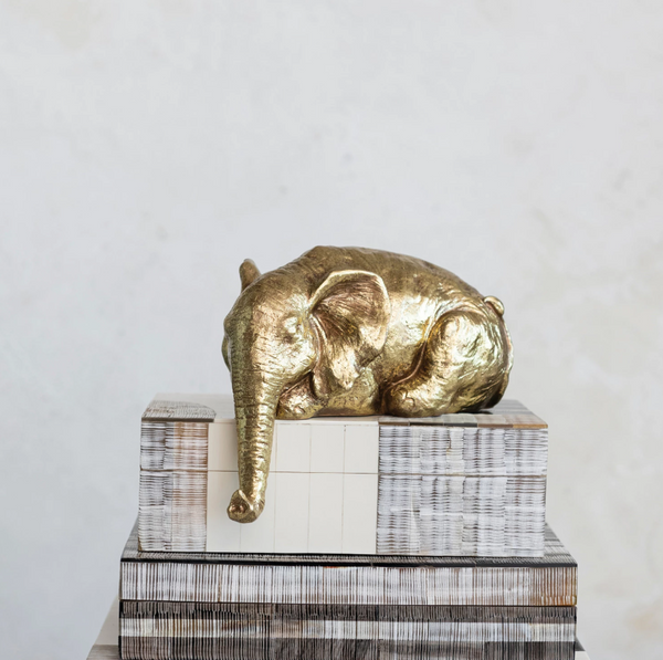 Gold Resin Elephant Shelf Sitter