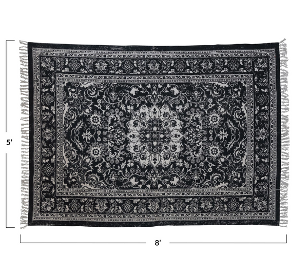 Raine Woven Cotton Distressed Print Dhurrie Rug w/ Fringe