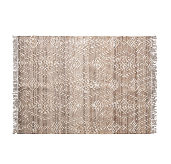 Candace Hand-Woven Jute and Wool Blend Rug with Pattern and Fringe