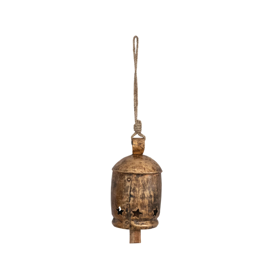 Distressed Metal Bell with Star Cut Outs- Small