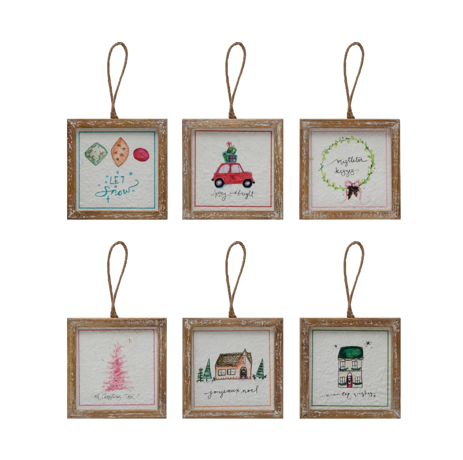 Wood Framed Ornament with Holiday Saying