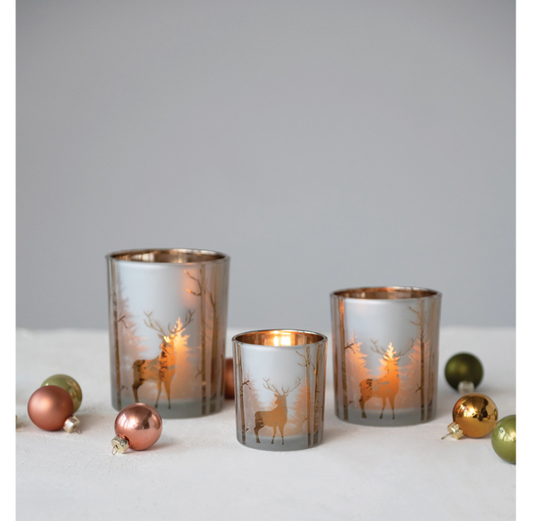 Mercury Glass Candle Holder with Laser Etched Scene - Large